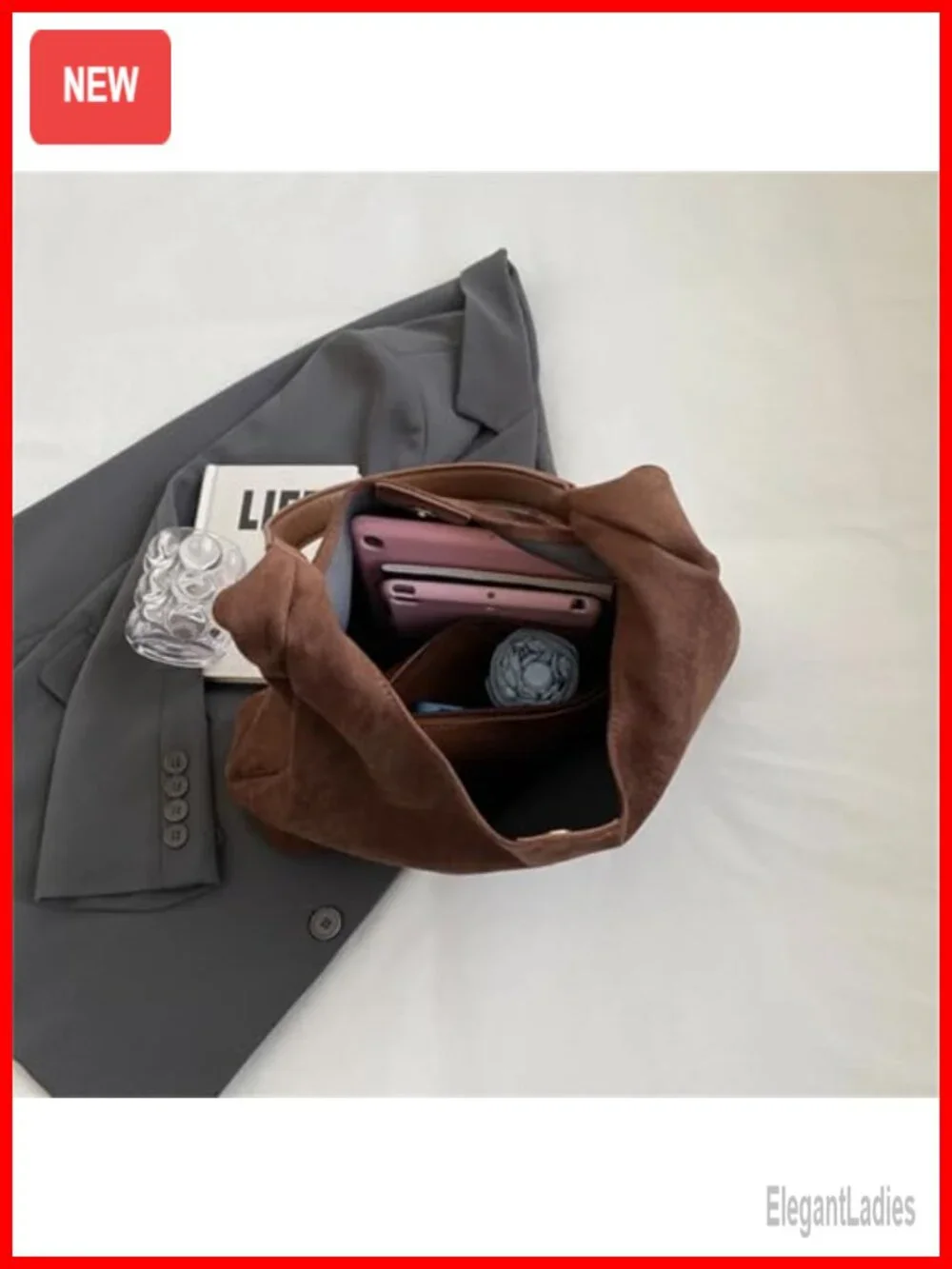 Faux Suede Slouchy Hobo Tote Bag for Women Large Capacity Work Bag